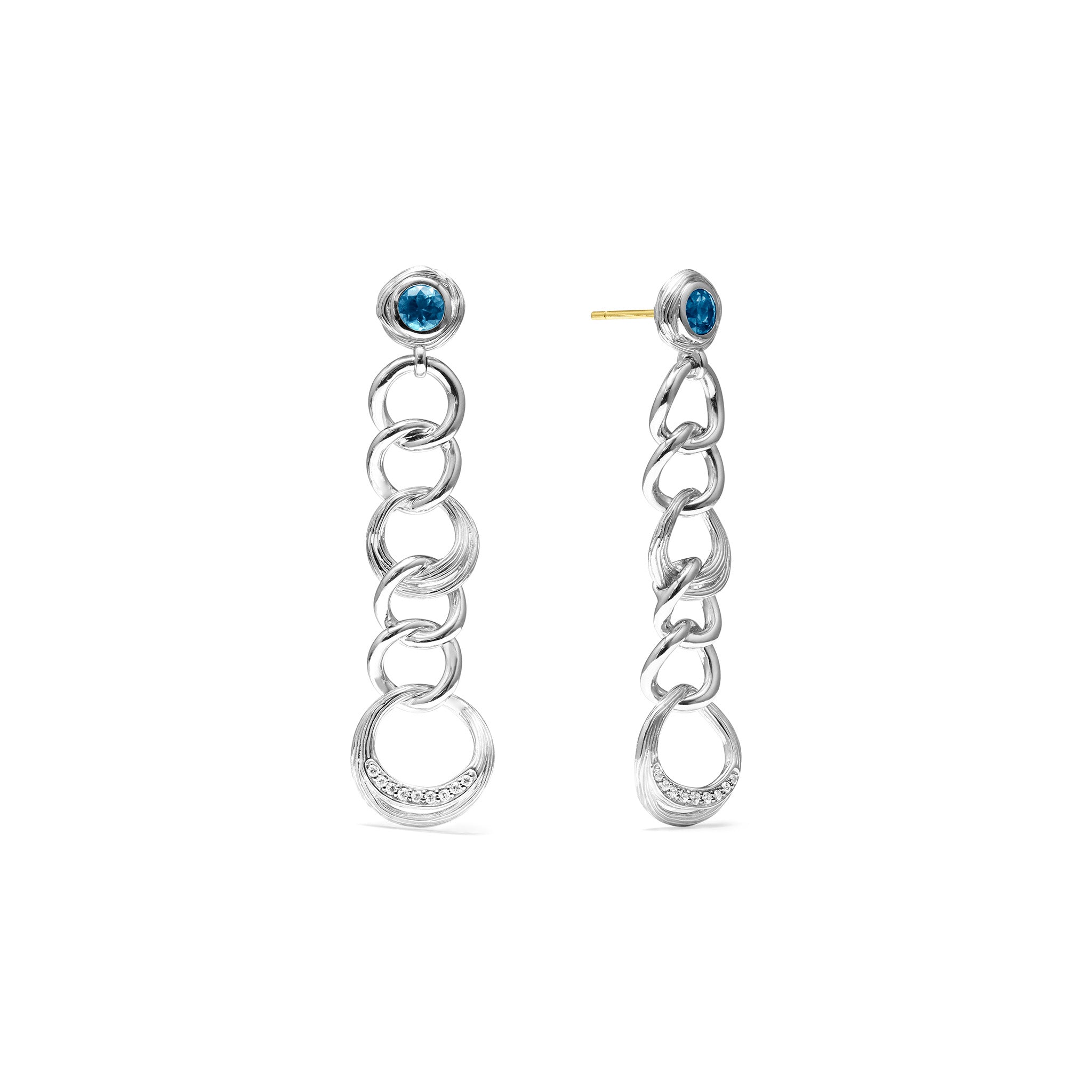 Santorini Linear Link Drop Earrings with London Blue Topaz and Diamonds