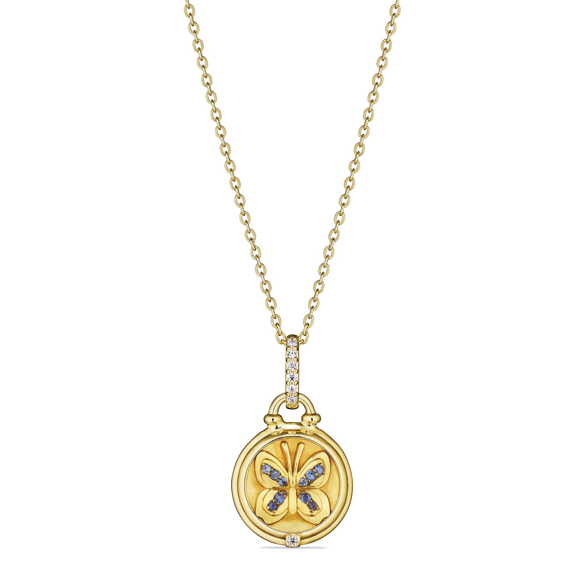 Little Luxuries Butterfly Medallion Necklace with Blue Sapphire and  Diamonds in 18K