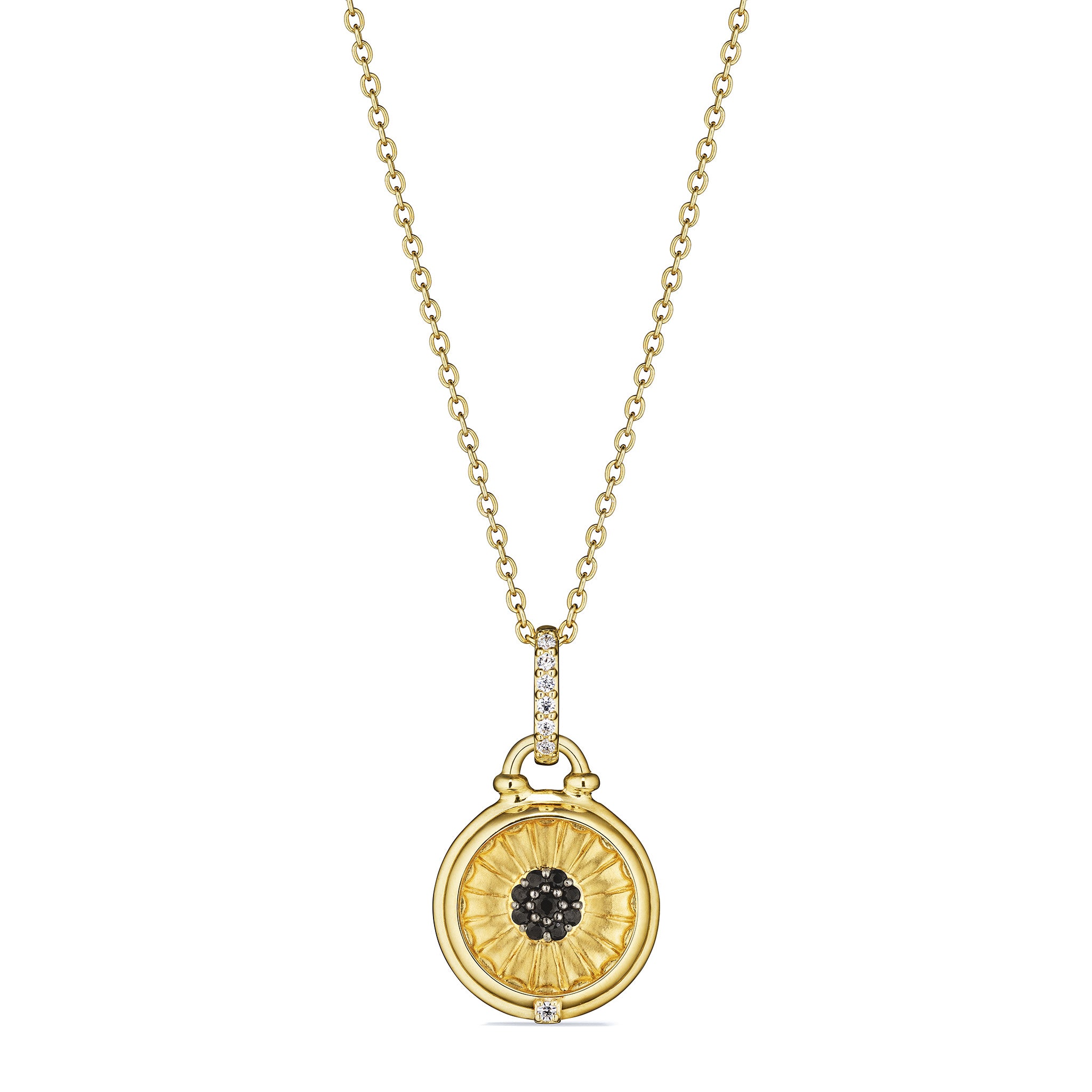 Little Luxuries Sunflower Medallion Necklace with Black Spinel and Dia