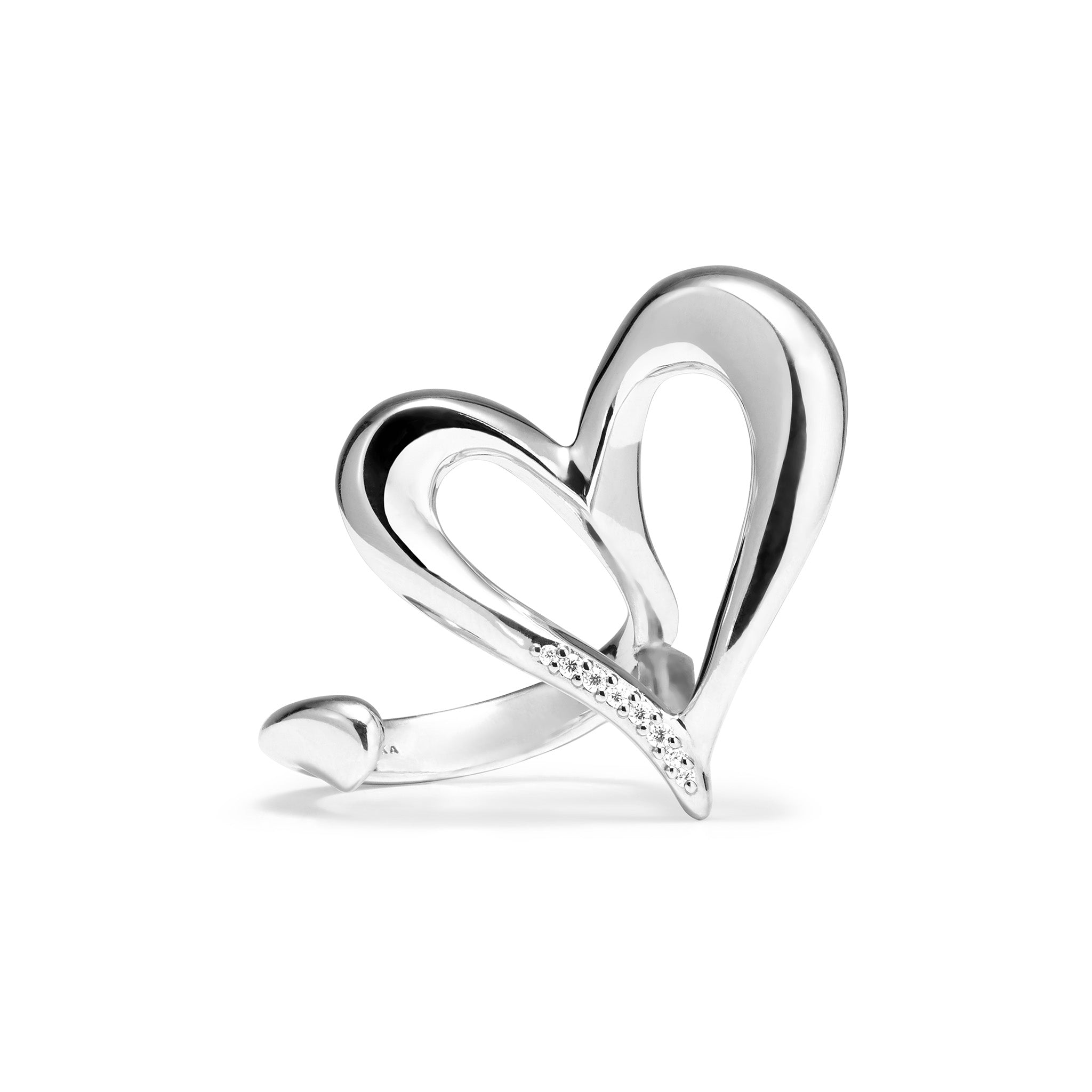 Eros Open Heart Two-Finger Ring with Diamonds