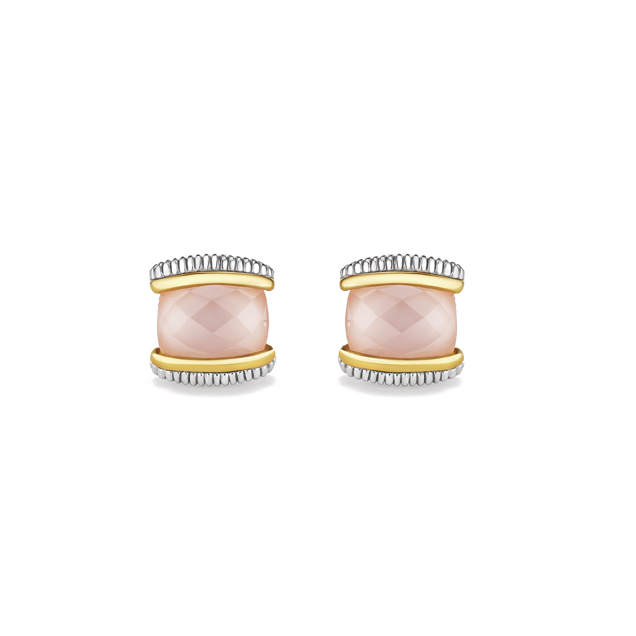 Eternity Stud Earrings with Rose Quartz over Pink Mother of Pearl Doub