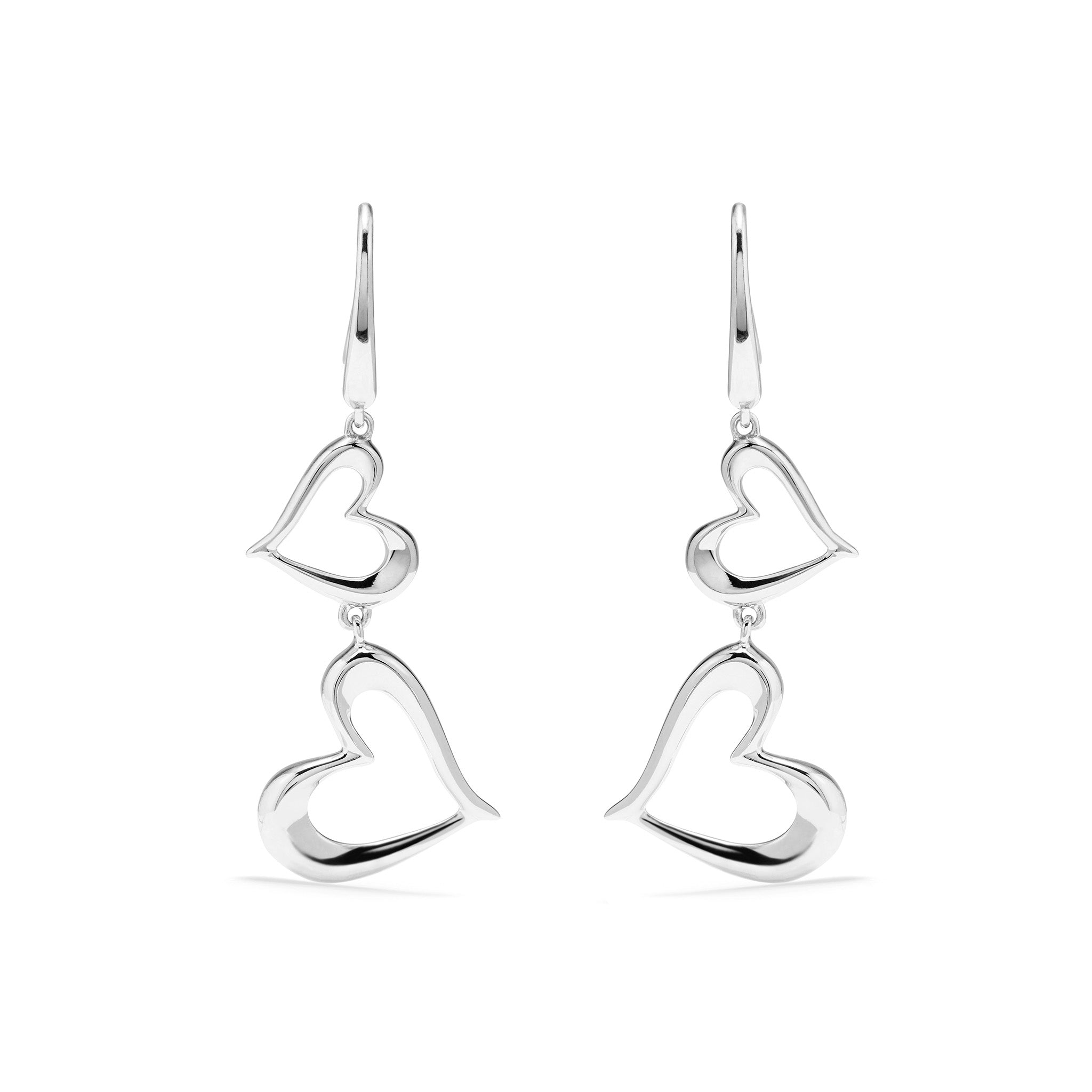 Stainless Steel Concentric Open Love Heart Slinky Drop Hook Earrings (Pair)