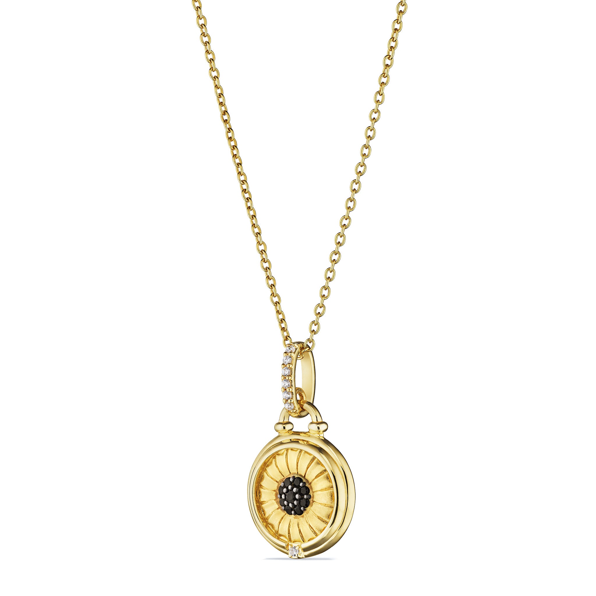 Little Luxuries Sunflower Medallion Necklace with Black Spinel and Dia