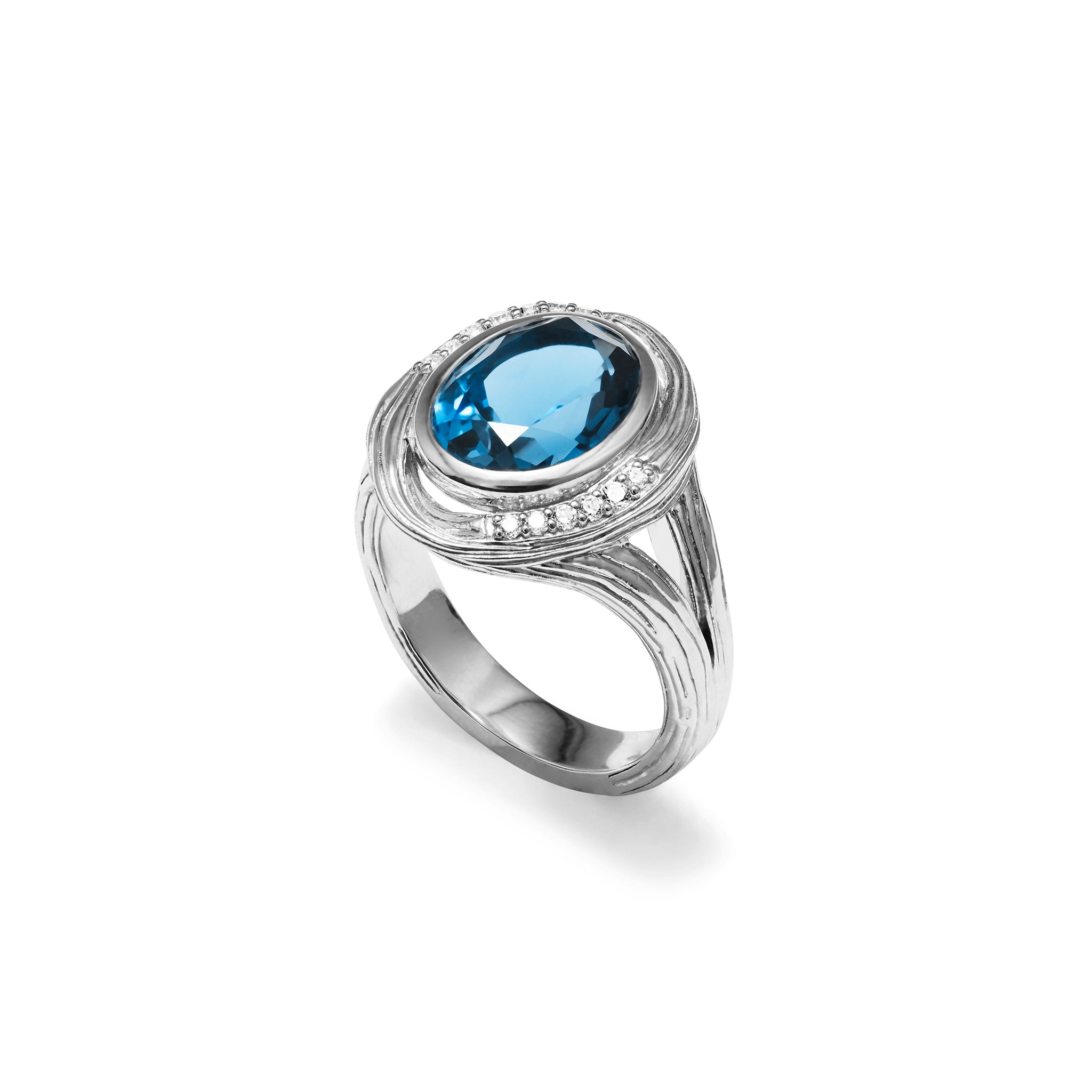 Judith Ripka London Blue Topaz 925 Sterling Silver good Cz Ring